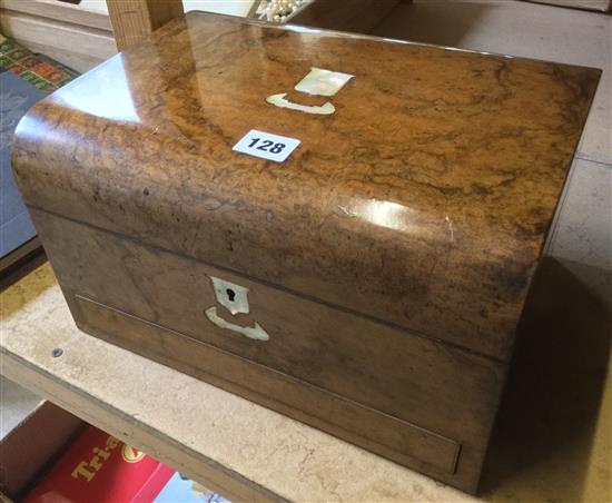 Victorian walnut toilet box with EP topped jars